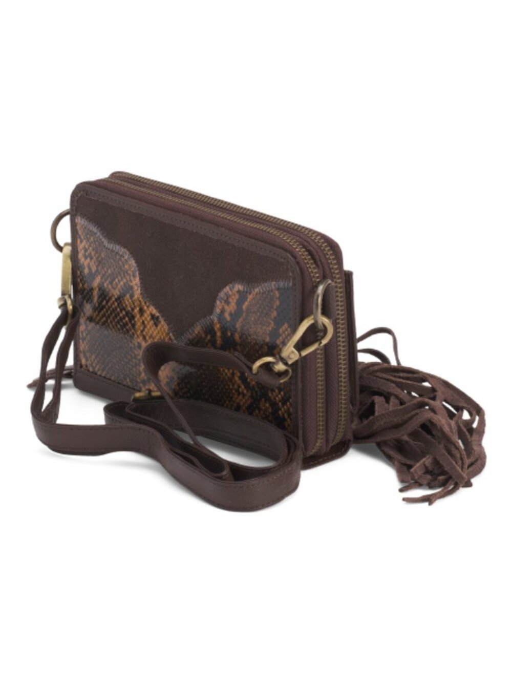 AMERICAN BISON Leather Fringe Organized Cell Phone Wallet Snake Embossed Detail - Picture 3 of 4